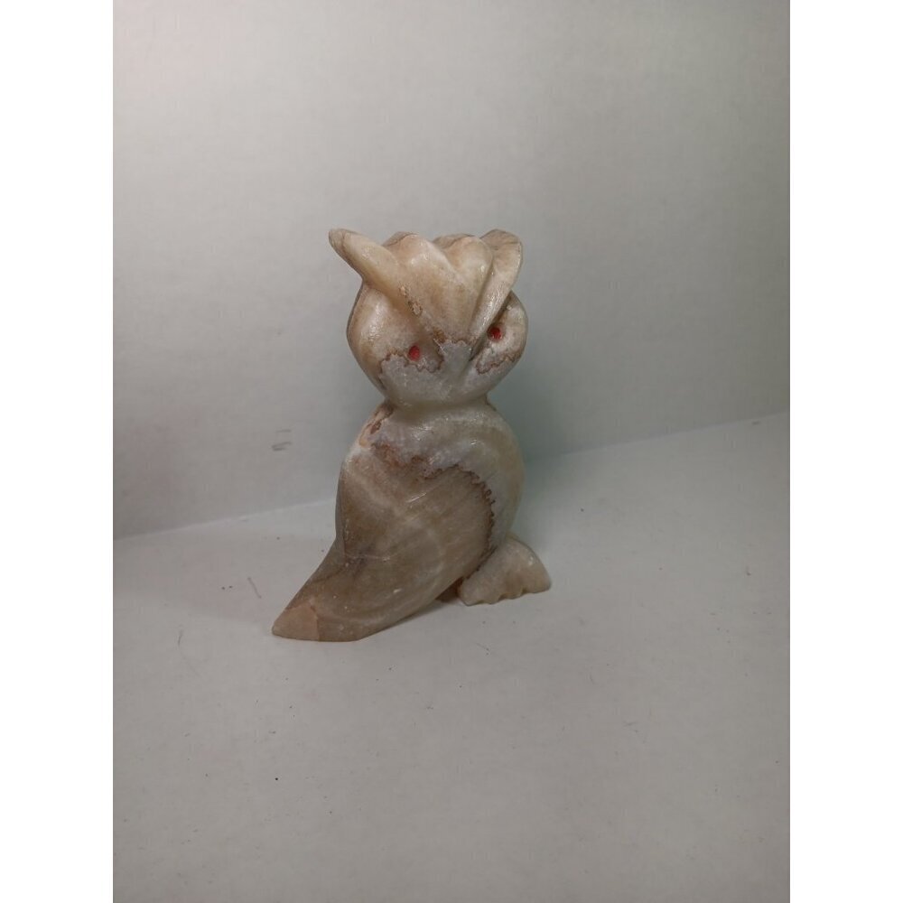 Vintage Large Natural Stone Alabaster Owl Figurine Paperweight - Picture 2 of 7